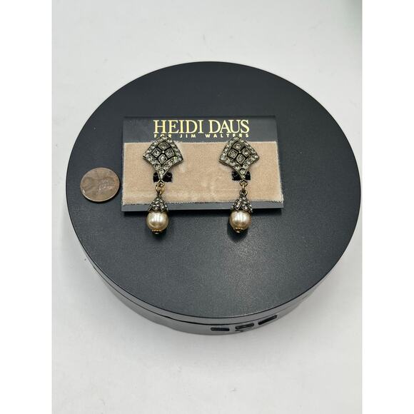 HEIDI DAUS Crystal Pave Diamond Pearl Drop Dangle Earrings Vintage Style Glamour - Picture 7 of 11
